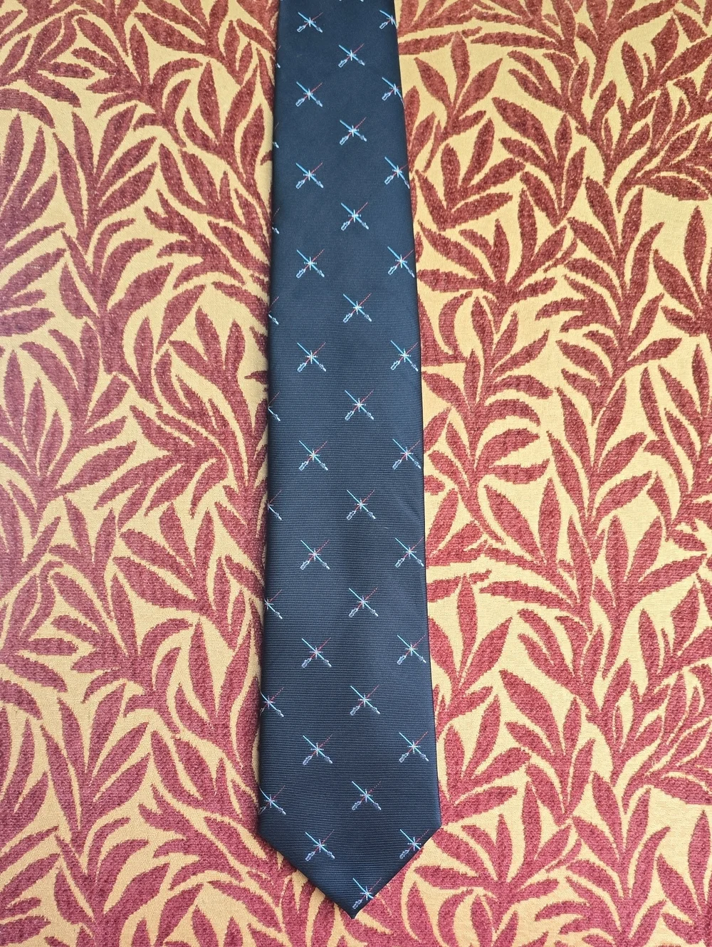 Classic Navy Tie with Light Sabre Cross Pattern. STAR WARS FANS!